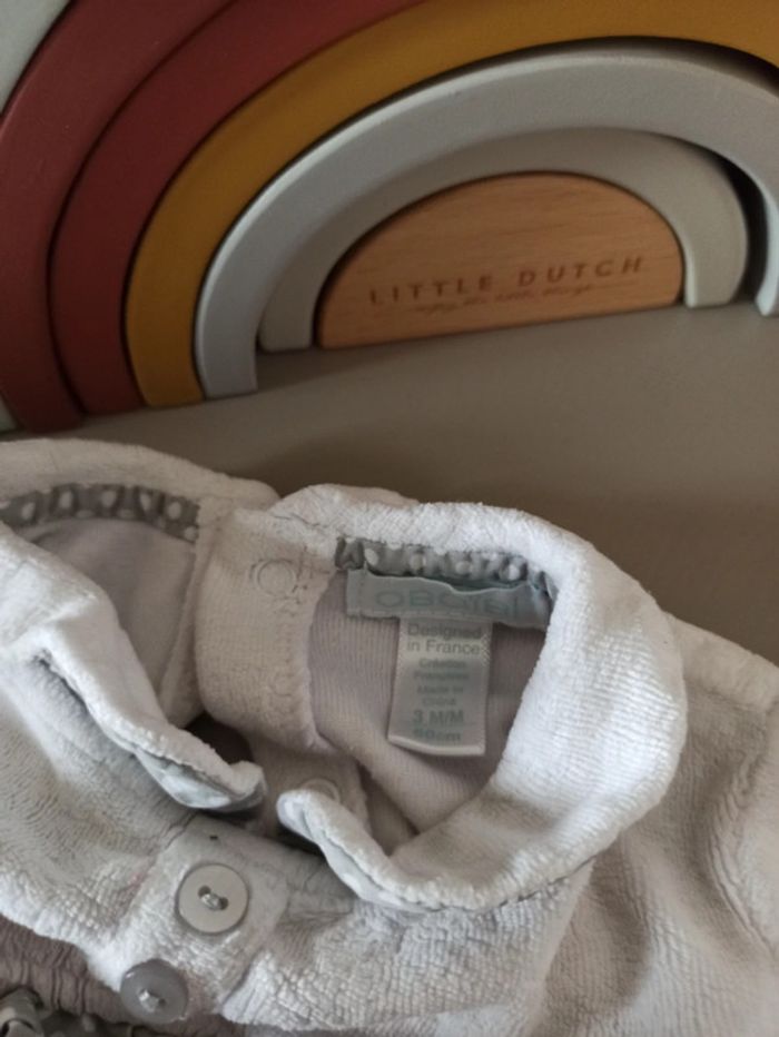 Pyjama blanc avec détails gris 3 mois OBAIBI - photo numéro 3