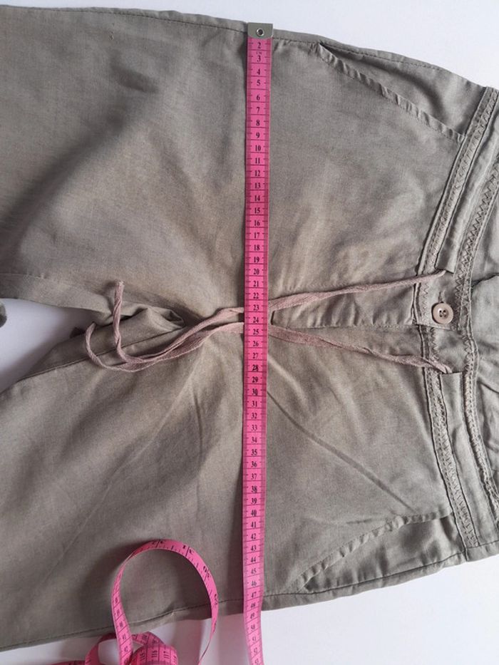 Beau pantalon large lin coton Larah createur modèle Nora taupe - photo numéro 8