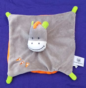 Doudou carré plat cheval âne gris orange ' Super U