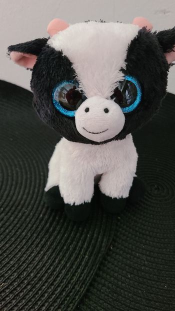 Ty- Butter Cow Beanie Boo's Beurre de Vache avec Yeux Scintillants, 15 cm, Noir/Blanc,