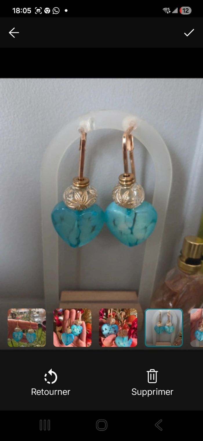 Clips 🩵perles de verre et doré - photo numéro 4