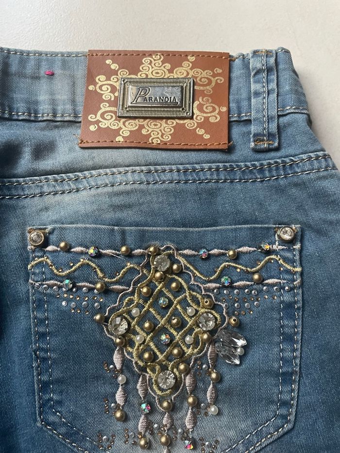 Jeans vintage perle brodé paranoia - photo numéro 5