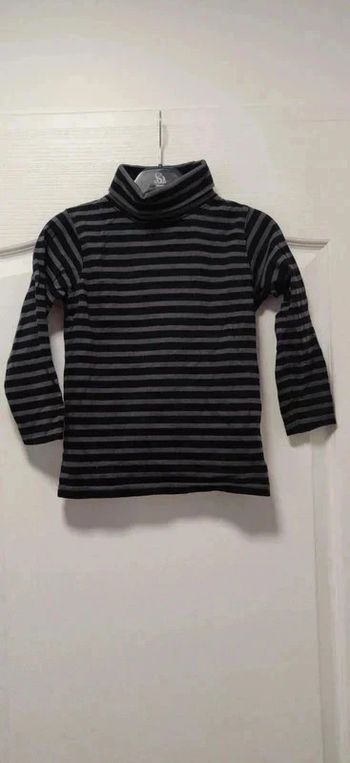 Col roulé sous-pull Tape à l'oeil rayé noir et gris 6 ans