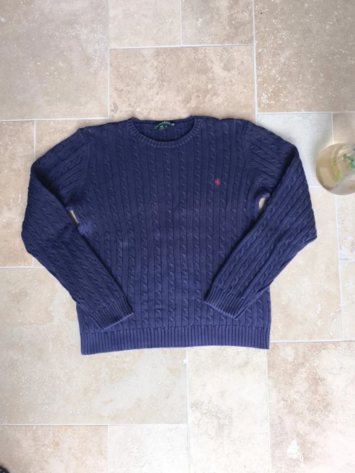 Pull torsadé femme Lauren Ralph Lauren bleu marine avec logo rouge brodé taille XL - photo numéro 2