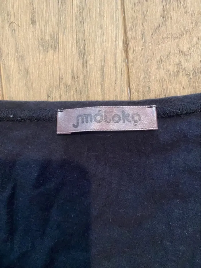 T-shirt manches 3/4 noir avec fleurs ton sur ton Moloko taille 38 - photo numéro 4