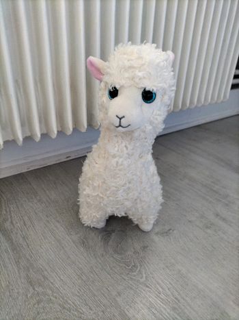 Doudou peluche TY lama blanc cassé yeux brillants bleus 28cm de haut environ