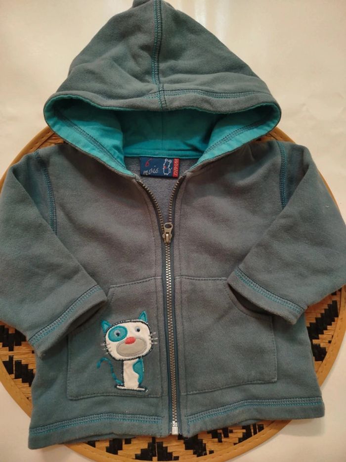 Sweat avec capuche gilet zippé DPAM 6 mois garçon - photo numéro 2