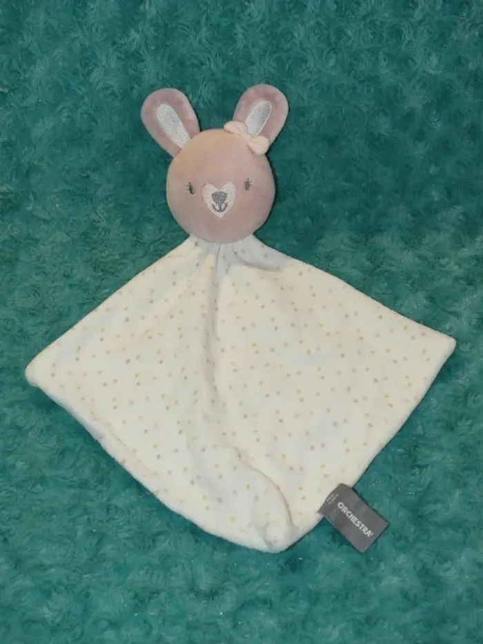 Doudou plat lapin orchestra blanc rose pois 🐰tbe