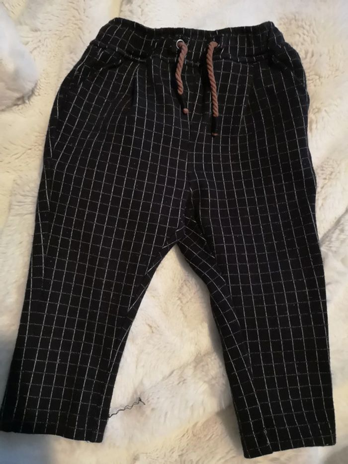 Pantalon en molleton bébé taille élastiquée - carreaux gris béton - photo numéro 2