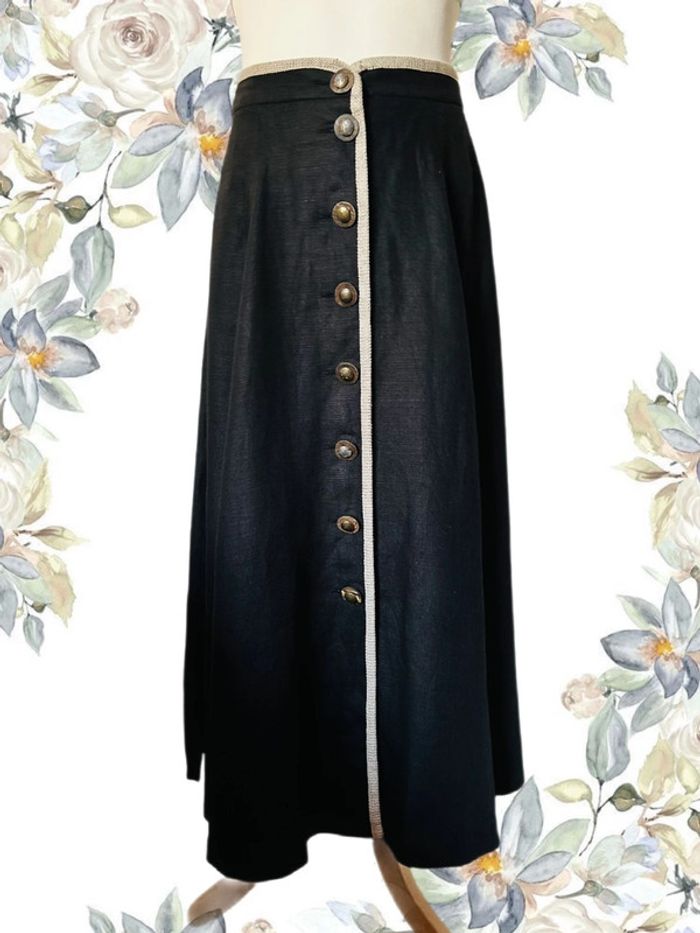 🖤🌿Jupe longue vintage en lin noir taille 44/46 Krüger Trachten Cottagecore Long Black Linen Skirt🌿🖤 - photo numéro 4