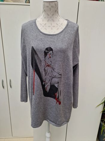 Sweat Gris Imprimé Femme Talon Strass