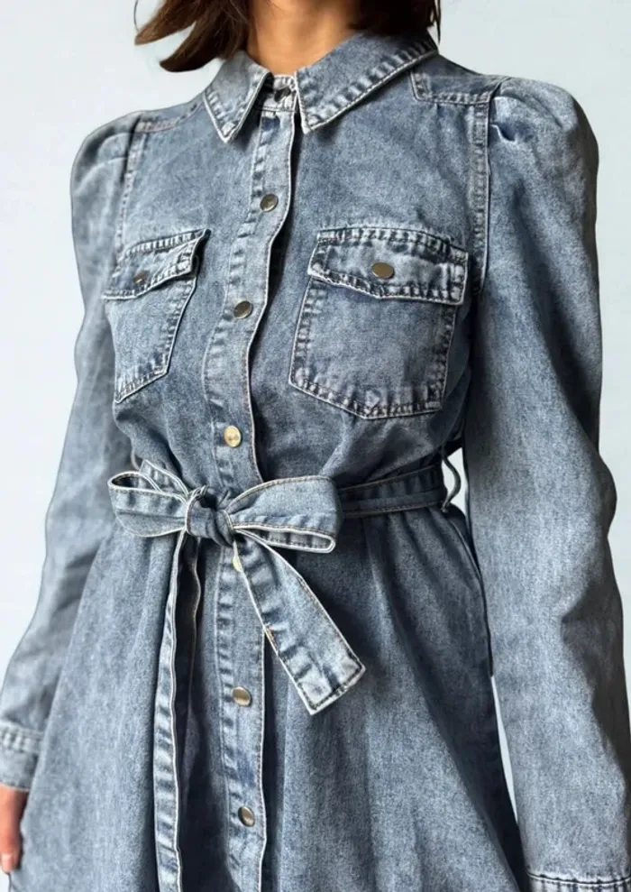 Robe chemise en Jean manches longues Denim Dress 2000s Vintage Size S - photo numéro 3