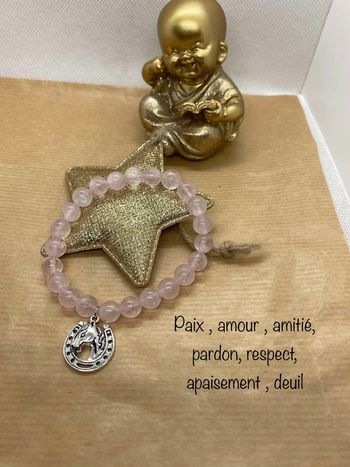 Bracelet quartz rose et fer a cheval , 19 cm , lithothérapie