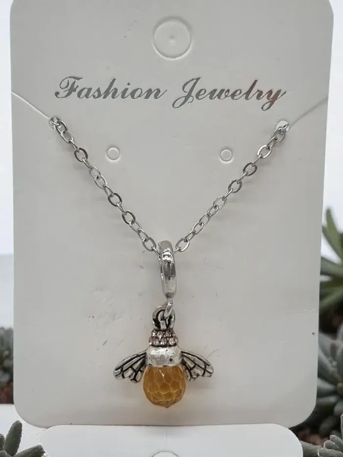 Parure collier + boucles d'oreilles argenté * abeille * - photo numéro 2