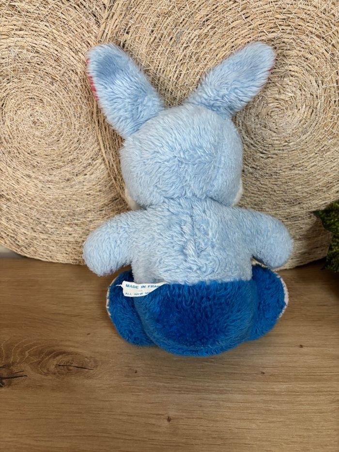 Vintage peluche lapin bleu rose bretelles nounours - photo numéro 4