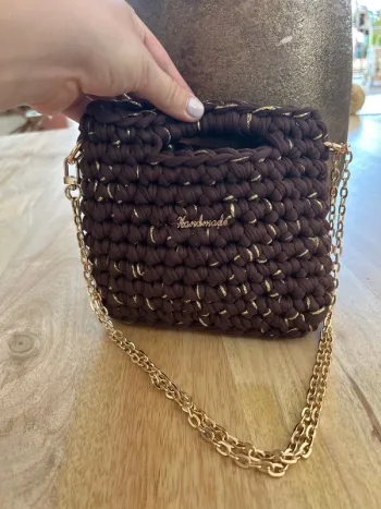 Sac crochet marron doré