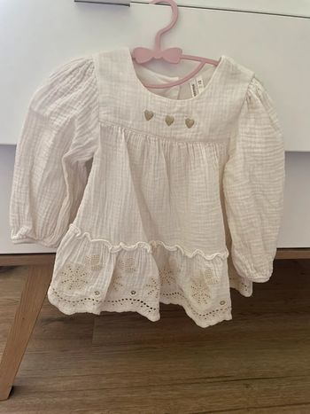 Robe gaze de coton blanche/creme 12 mois