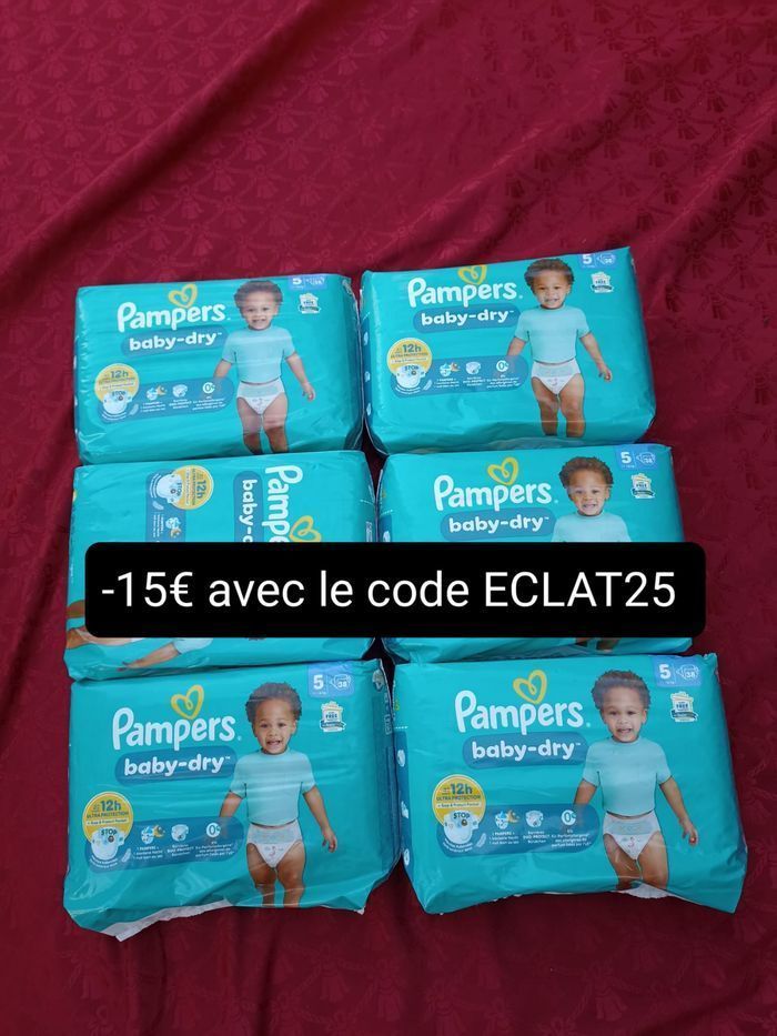 Lot de 6 paquets de couches jetables normales Pampers T5 taille 5
