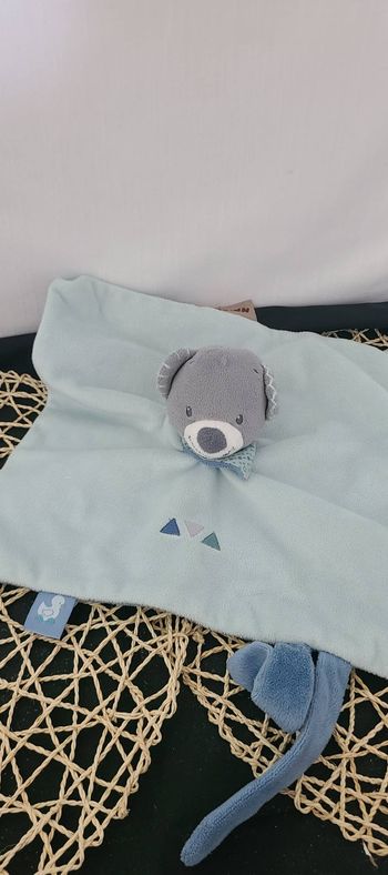Doudou plat Jules ours NATTOU Jack Jules et Nestor bleu vert gris