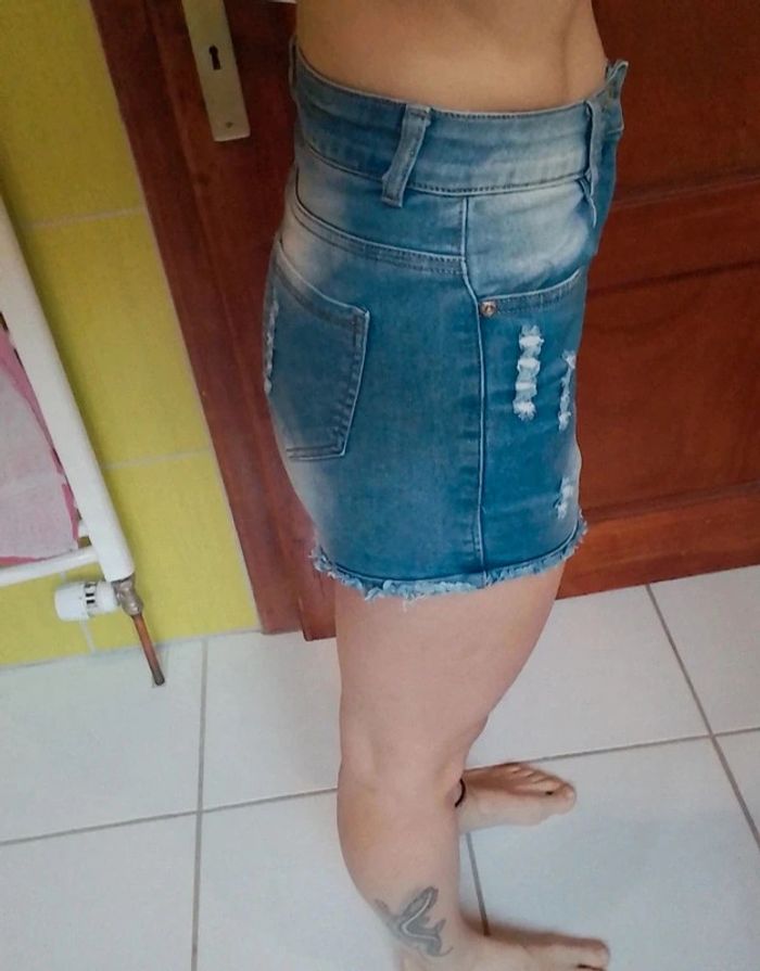 Short femme en simili jeans bleu - photo numéro 6