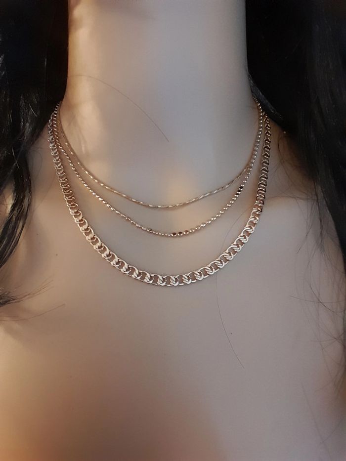 Collier ras du cou 3 châines, doré, - photo numéro 2