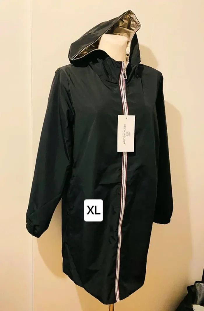 Manteau imperméable femme réversible long noir doré taille XL - photo numéro 2