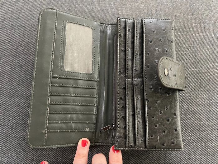 Portefeuille gris - cuir d’autruche - photo numéro 3