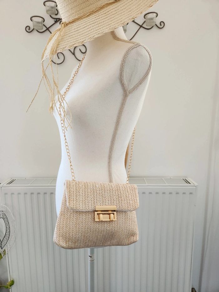 Sac/ pochette en paille tresée beige - photo numéro 2