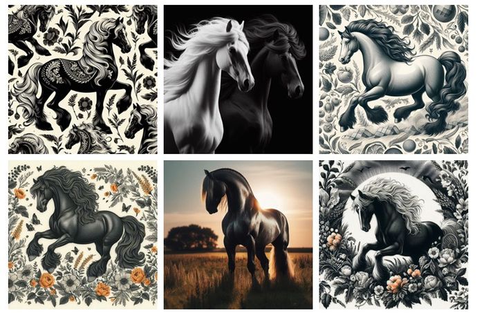6 panneaux tissu coton 45x45cm motifs Chevaux - photo numéro 1