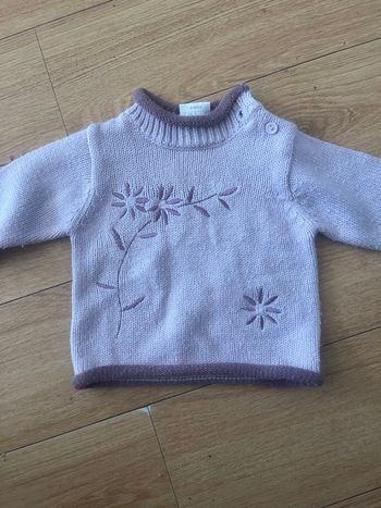 Pull fille violet avec fleur 6 mois 100%acrylique