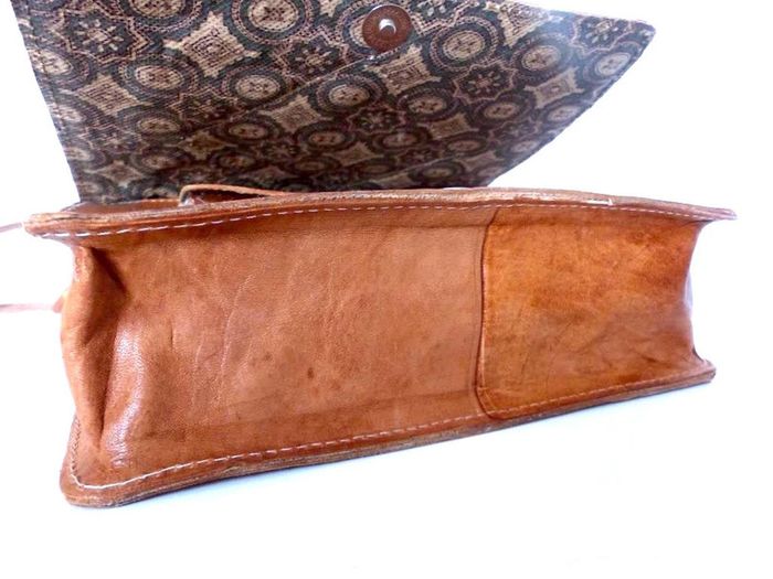 Sac bandoulière camel NEUF en cuir pleine fleur tannage naturel & laine Kilim besace ethnique - photo numéro 7