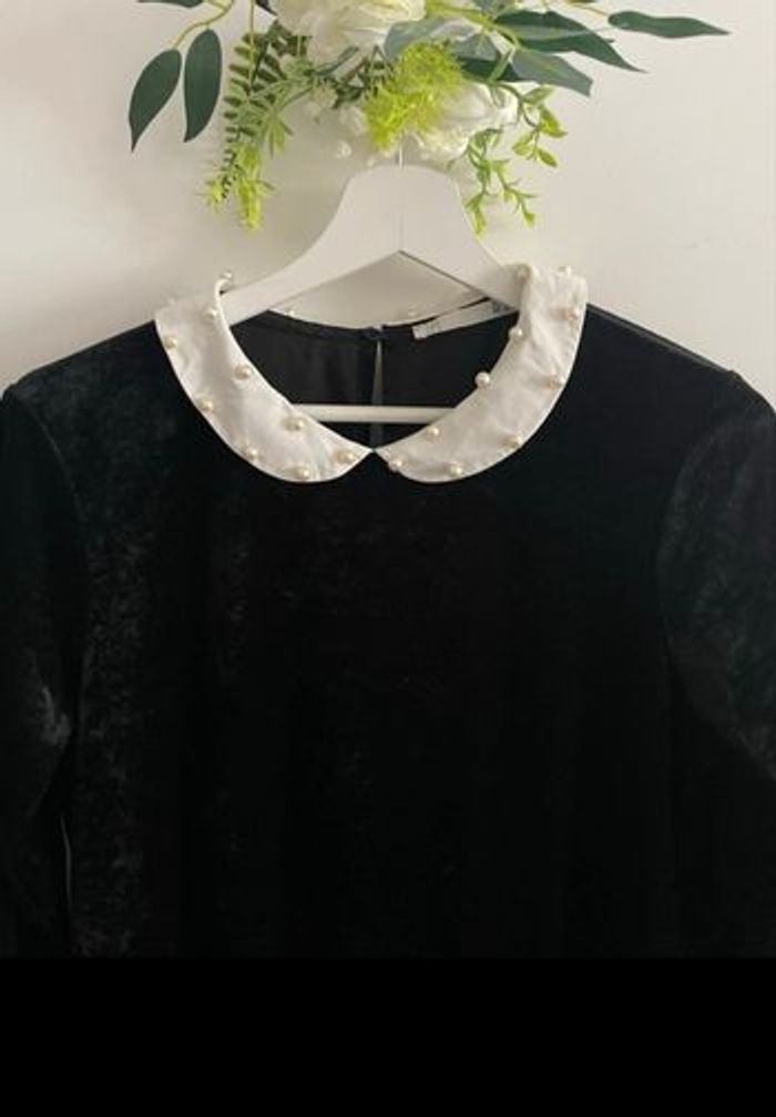 🌸robe col claudine velours manches 3/4 noir taille Mlefties🌸 - photo numéro 3