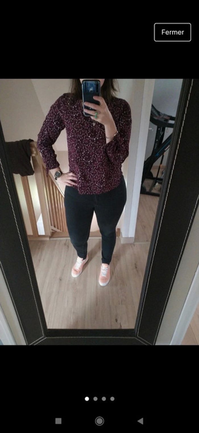 Mignonne petite blouse manches longues bordeaux prune taille 45 étoiles yessica