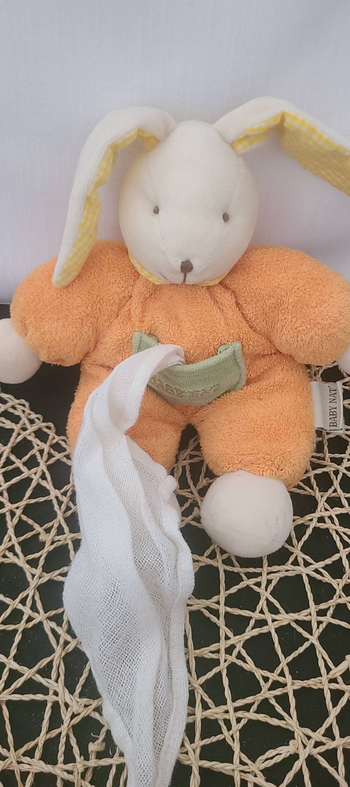 Doudou et compagnie lapin orange vert mouchoir - photo numéro 4