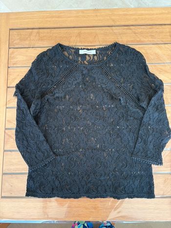 T-shirt manches 3/4 noir dentelle Promod