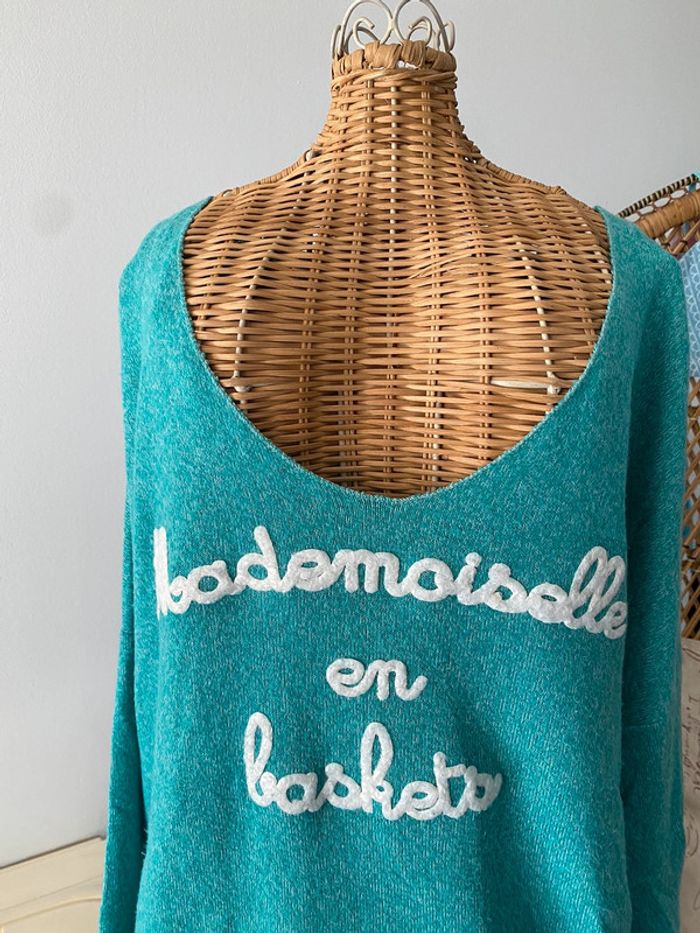 Pull manche longue turquoise Mademoiselle en baskets Ineo Couture taille M/L - photo numéro 3