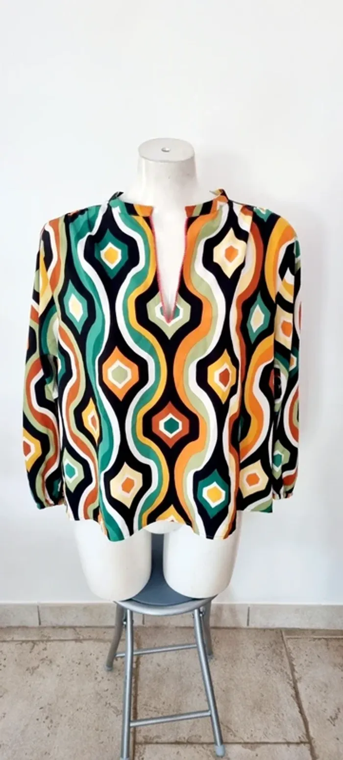 Blouse ysha imprimée graphique multicolore neuve avec étiquette 38 - photo numéro 8