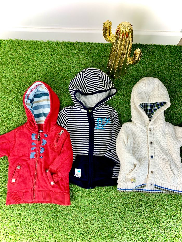 Lot de 3 pulls / gilets à capuche 6 mois - photo numéro 3