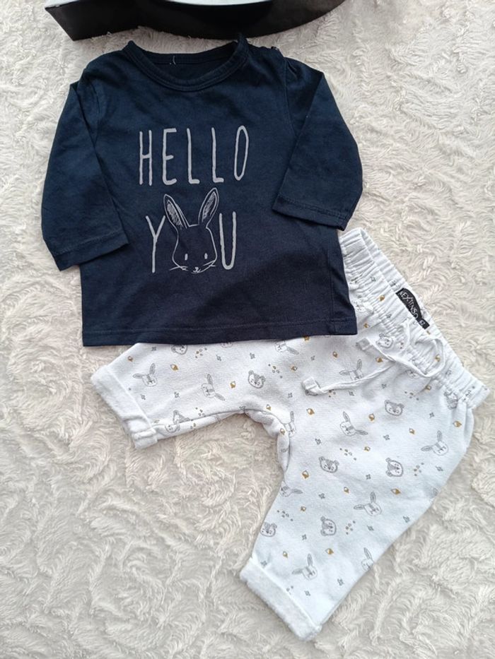 Ensemble (tee shirt+sarouel) Garçon 3 mois Hello you lapin animaux - photo numéro 2