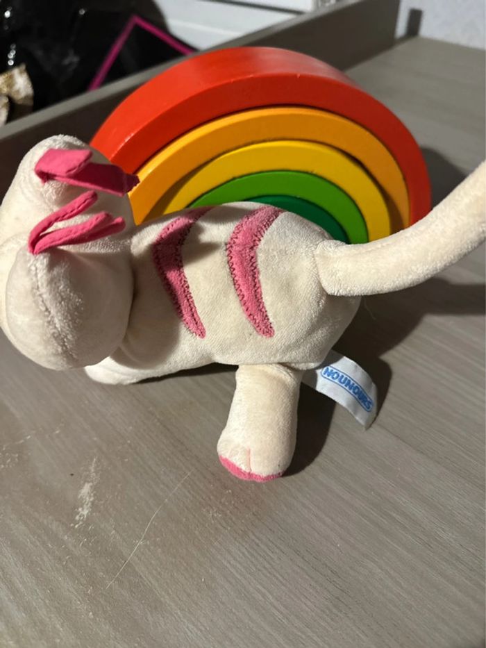 Doudou chat nounours banc et Rose - photo numéro 3