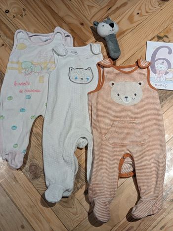 Lot 3 combi sans manche velours - bébé 6mois