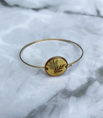 Petit bracelet vintage résine feuilles végétal