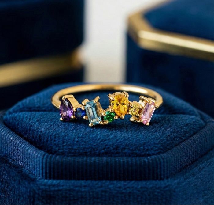 Bague en acier inoxydable doré – Pierres multicolores – Taille 56 FR (US 8) - photo numéro 2