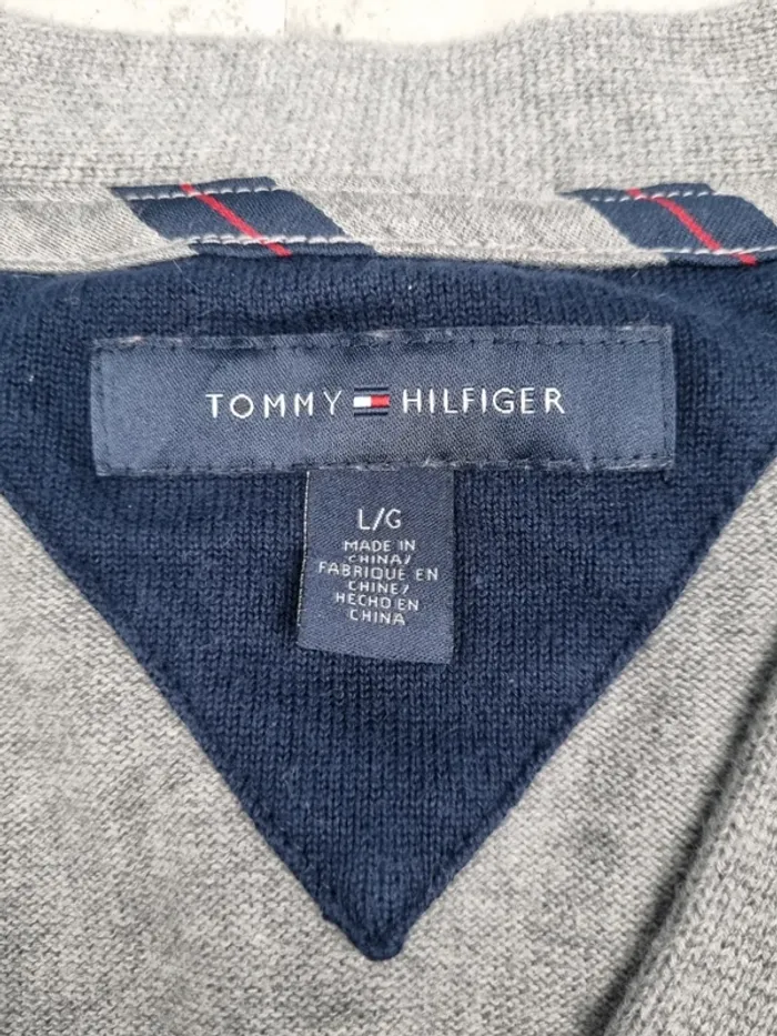 Gilet boutonné Tommy Hilfiger gris clair et bleu marine – Taille L Hommes (mesures en photos) - photo numéro 6