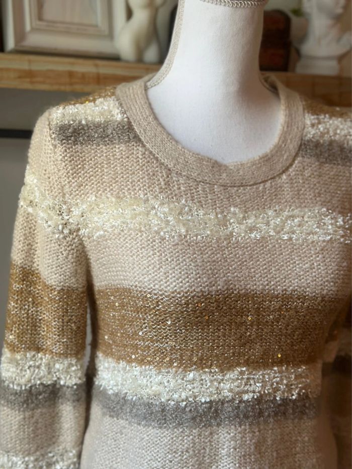 Pull à sequins rayé beige crème – Jeanasis – Taille S - photo numéro 4