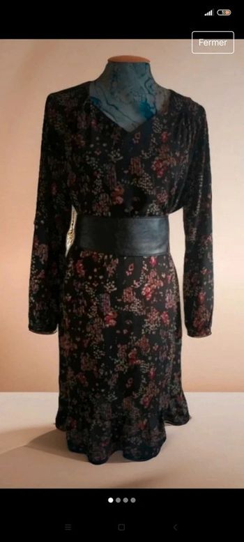 Robe fluide manches longues t 38/40 marron et noir