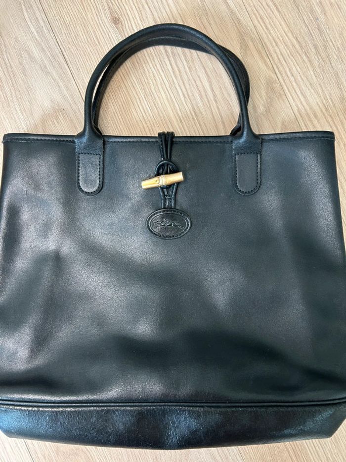 Sac à main Longchamp vintage en cuir noir - photo numéro 2