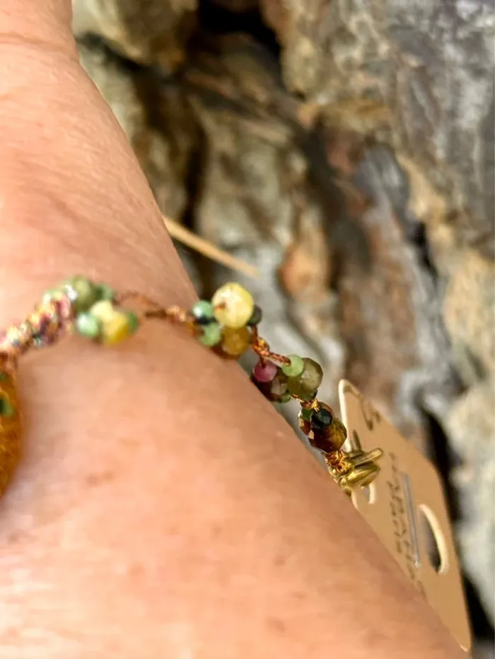 Bracelet bracelet cordons et fils tissés malachite jade et gros pavé perles d’eaux vert habaha Paris - photo numéro 7