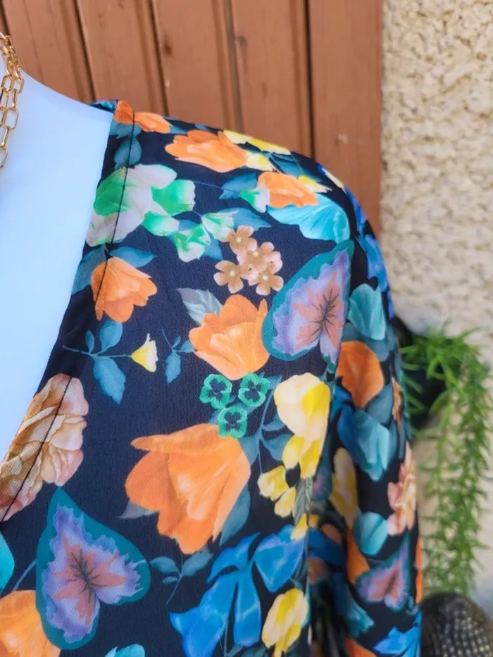 Chemise courte fluide fleuri noir multicolore broderie cloothes taille 42 - photo numéro 3