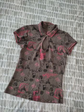 Tee-shirt polo manches courtes kaki rose imprimé motifs Oxbow taille 40